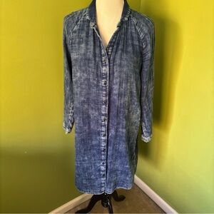 J.Jill Pure Jill Indigo Denim Look Double Cloth Button-Up Long Sleeve Dress
